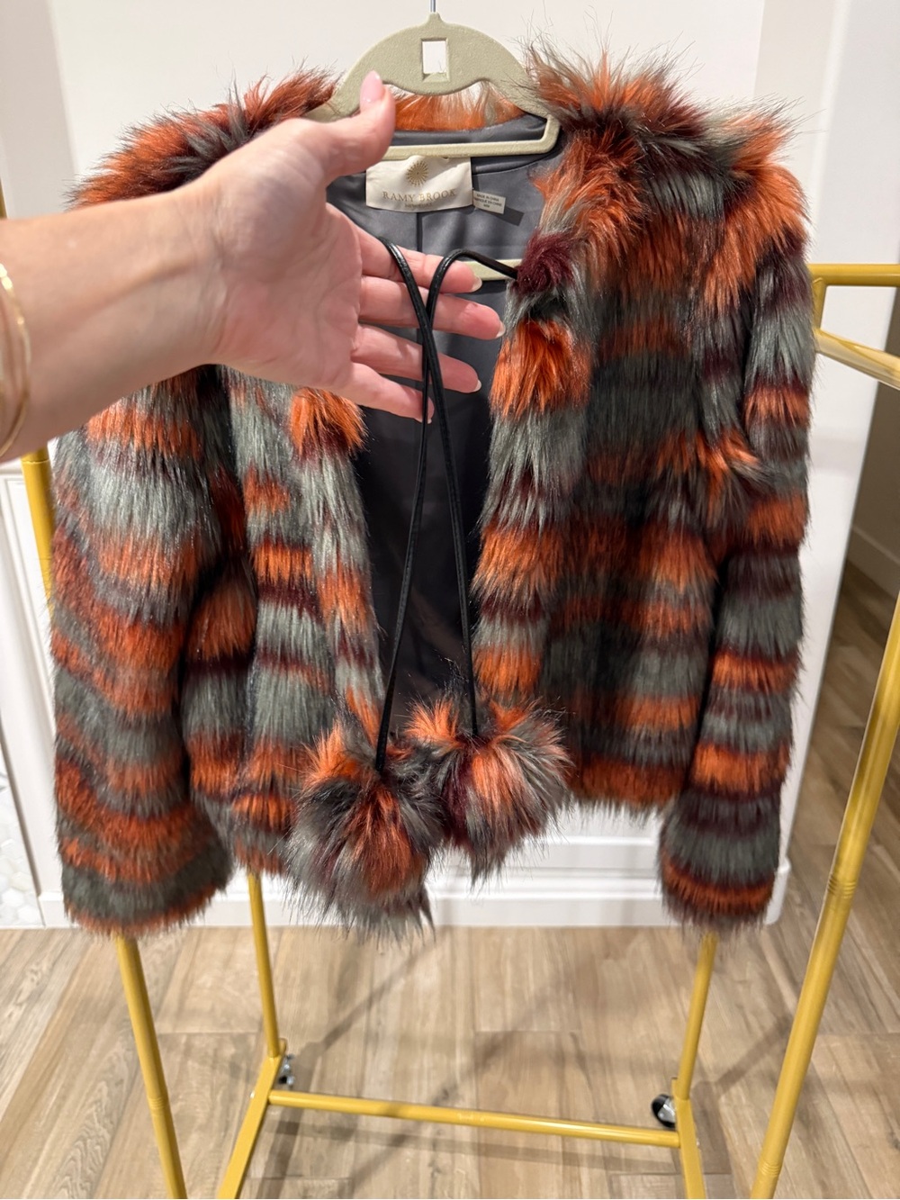 Ramy Brooke “Kris” Red Multicolor Faux Fur Jacket - Size Medium